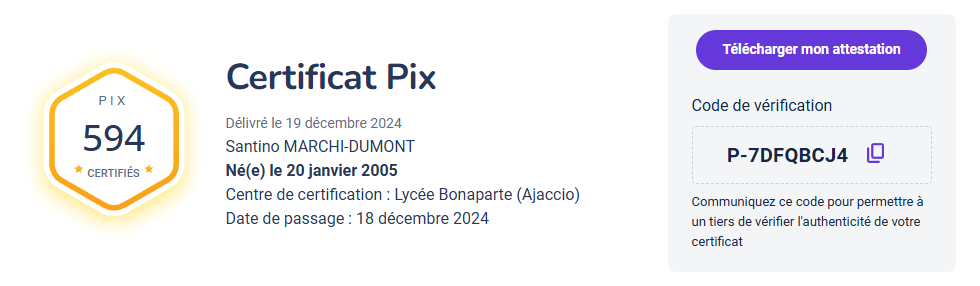 Certificat pix guez