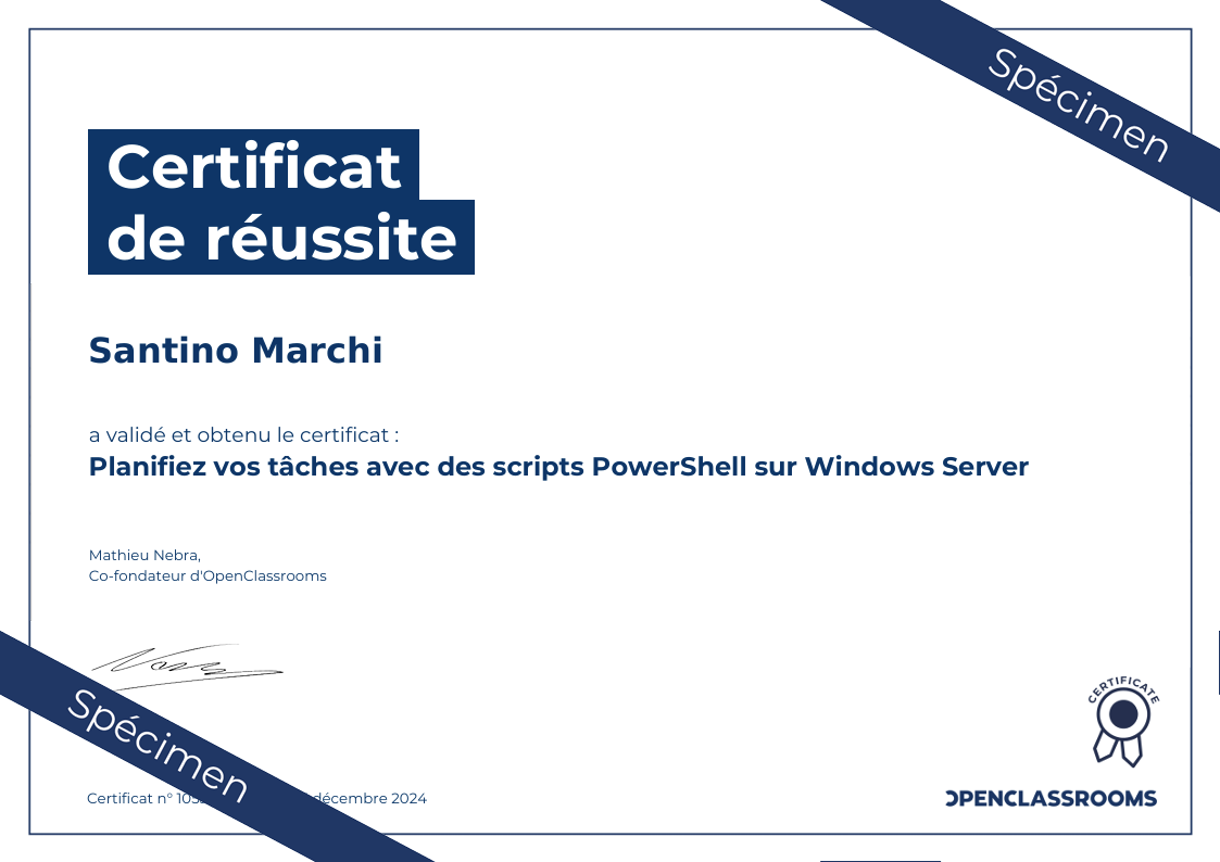 Certificat Powershell OpenClassrooms