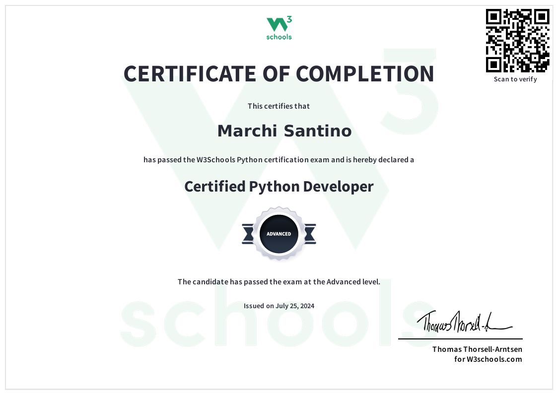 Certificat Python W3Schools